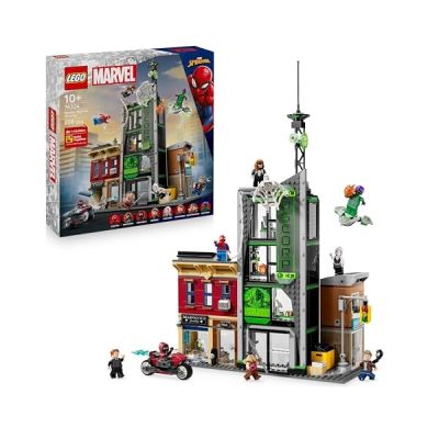 image LEGO ǀ Marvel Spider-Man Contre Oscorp - Jouet Interactif avec Moto, 8 Minifigurines Dont Miles Morales & Le Bouffon Vert - Cadeau Collector de Super-Héros pour Garçon ou Fan dès 10 Ans 76324