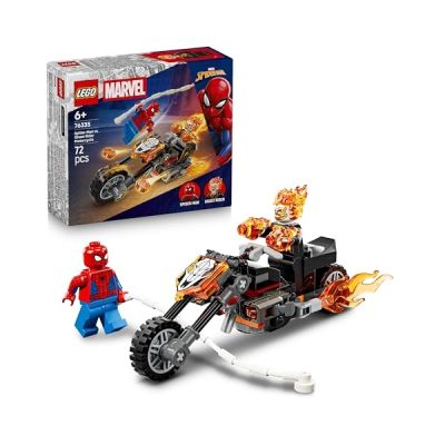 LEGO ǀ Marvel Spider-Man et sa Moto Contre Ghost Rider - Jouet de Super-Héros avec Maquette de Moto, 2 Minifigurines, Toile d’Araignée & Flammes - Cadeau pour Garçon ou Fille dès 6 Ans 76335