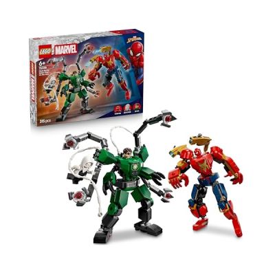 image LEGO ǀ Marvel Le Combat des Robots : Spider-Man contre Docteur Octopus - Jouet de Super-Héros - 2 Figurines d'Action, 3 Minifigurines, Fusils à Tenons & Corde en Toiles - Cadeau Garçon dès 6 ans 76338