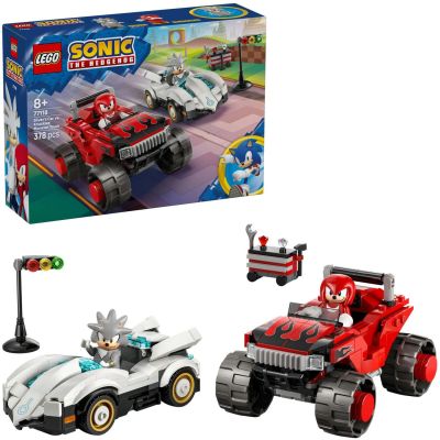 LEGO Sonic The Hedgehog : Voiture Silver & Monster Truck Knuckles 77118 | Jouet pour enfant dès 8 ans, 2 minifigurines et 2 Émeraudes du Chaos, jouet camion et voiture, cadeau gaming, 378 pièces