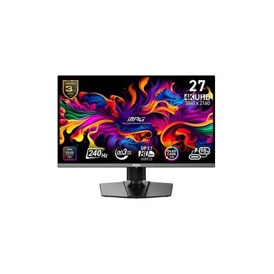 image MSI MPG 272URX QD-OLED écran Gaming 27" 4K UHD - Dalle OLED 3840 x 2160, 240Hz, 0.03ms, 99% DCI-P3, ΔE≤2, DisplayHDR True Black 400, G-Sync,HDMI 2.1, DP 2.1a, USB Type-C (98W PD), Noir