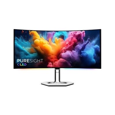 image Lenovo Legion Pro 34WD-10 - Écran Gaming de 34" Incurvé avec Eyesafe (WQHD, OLED, 240Hz, 0.03ms, HDMI+DP, Cable DP, AMD FreeSync Premium Pro, Haut-parleurs) Réglage en Inclinaison - Noir-Blanc