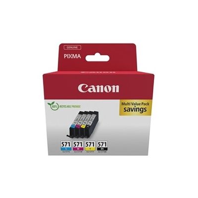Canon CLI-571 Lot de 4 Cartouches d'encre Authentiques (Noir, Cyan, Magenta, Jaune) – Carton de sécurité Multipack