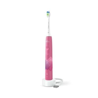 image Philips Sonicare 4100 - Brosse à dents électrique sonique avec deux modes, Capteur de pression et minuterie, Rose, modèle HX3689/41