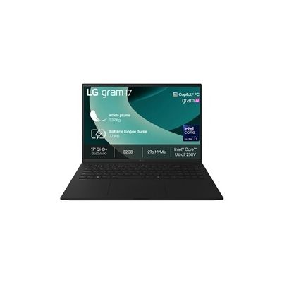 image LG Gram 17Z90TL-G.AU8BF - PC Portable 17" 1389g, écran DCI-P3 99% QHD+ Format, Intel® Evo™ Ultra7, RAM 32Go, SSD 2To NVMe, Intel® Arc™ Graphics, Windows 11 Home Next Gen. Premium, Noir Obisidien