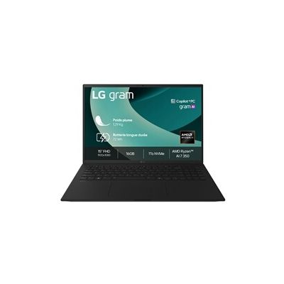 image LG Gram 15Z80T-G.AU78F - PC Portable 15" 1290g, écran DCI-P3 99% FHD Format 16:9, Intel® Evo™ AMD Ryz, RAM 16Go, SSD 1To NVMe, AMD Radeon™ Graphics, Sortie Casque (4 pôles), Noir Obisidien