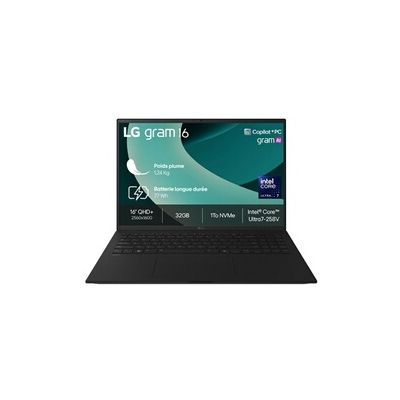image LG Gram 16Z90TL-G.AU88F - PC Portable 16" 1239g, écran DCI-P3 99% QHD+ Format, Intel® Evo™ Ultra7, RAM 32Go, SSD 1To NVMe, Intel® Arc™ Graphics, Windows 11 Home Next Gen. Premium, Noir Obisidien