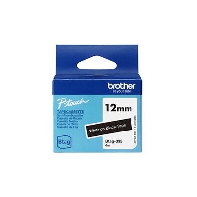 Brother BTAG-335 - Ruban adhésif blanc sur noir, 12 mm de large, non laminé