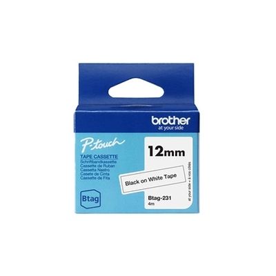 Brother BTAG-231 - Ruban adhésif – noir sur blanc, 12 mm de large, non laminé