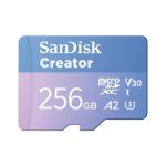 image produit SanDisk Creator microSDXC UHS-II 256 Go avec adaptateur (carte microSD pour smartphones, caméras et drones, 5.3K & 4K, A2, C10, V30, U3, jusqu'à 190 Mo/s, 3 mois à Adobe Lightroom inclus)