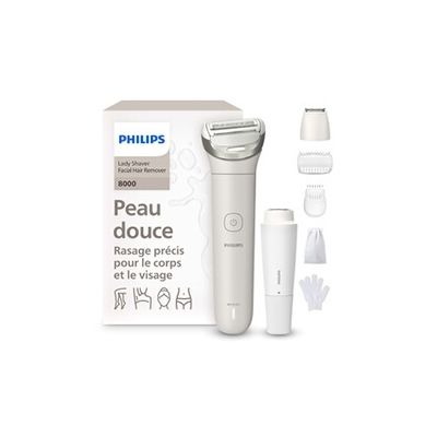 image Philips Lady Shaver série 8000 – rasoir sans fil, sur peau sèche ou mouillée, système de rasage à 3 lames, tête flexible, visage, jambes, corps et maillot, autonomie 100 min, modèle BRL159/00