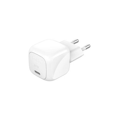 Belkin BoostCharge Chargeur Secteur 30W, Compact et Portable, USB-C Power Delivery, pour Tous modèles de l' Apple iPhone 17, Air, 16, 15, Samsung Galaxy, iPad, AirPods, Pixel, tablettes, etc. - Blanc