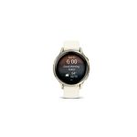 image produit Garmin Venu 4 - Montre GPS connectée forme et santé avec écran Ultra-Lumineux et coloré, Lampe LED intégrée et Fonctions connectée - Beige et Lunar Gold avec Bracelet Ivoire - Boîtier 41mm