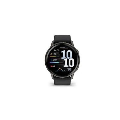 image Garmin Venu 4, 45mm - Montres GPS connectées avancées Forme et santé avec écran Ultra-Lumineux et coloré, Lampe LED intégrée et Fonctions connectée - Noir et Gray avec Bracelet Noir