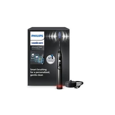 image Brosse à dents électrique Philips Sonicare AdvancedClean série limitée – écran intelligent, capteur de pression, tête de brosse de rechange, 5 modes de brossage et SmarTimer, noir, modèle HX3792/11