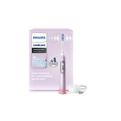 image Brosse à dents électrique Philips Sonicare AdvancedClean série limitée – écran intelligent, capteur de pression, tête de brosse de rechange, 5 modes de brossage et SmarTimer, rose, modèle HX3792/12