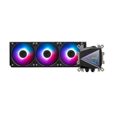 image MSI MAG CORELIQUID I360 Watercooling AIO - Large plaque froide en cuivre, ARGB sur tête de bloc et ventilateurs LDB, waterblock à double chambre, radiateur Split-Flow, compatible Intel & AMD