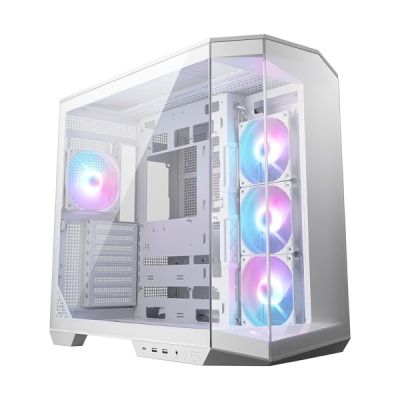 image MSI MAG PANO 100R PZ White Boîtier PC ATX - Compatible Installation Verticale de Carte Graphique, Support GPU, filtres à poussière, Cage de Stockage pivotante, Double Compartiment, USB Type-C 20 GB/s
