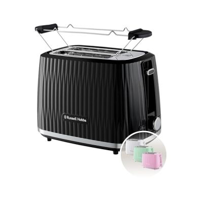 image Russell Hobbs Grille-pain 2 fentes larges (6 niveaux de brunissage, surélévation, dégivrage, réchauffe-viennoiseries, arrêt automatique, ramasse-miettes amovible, design texturé noir) Eden 27371-56