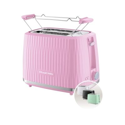 image Russell Hobbs Grille-pain 2 fentes larges (6 niveaux de brunissage, surélévation, dégivrage, réchauffe-viennoiseries, arrêt auto., ramasse-miettes amovible, design texturé framboise) Eden 27372-56