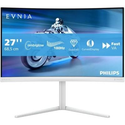 image Philips Evnia 27M2C5501 - Moniteur de Jeu incurvé QHD 27 Pouces, 180 Hz, 1 ms GtG, FreeSync Premium (2560x1440, 2X HDMI 2.0, 1x DisplayPort1.4) Blanc