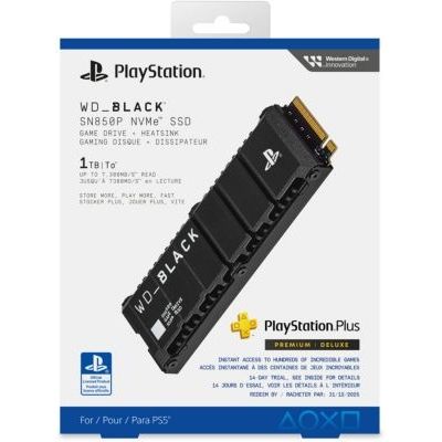 image WD_BLACK SN850P 1 To PS5 SSD, Officielle pour Playstation 5 et PS5 Consoles, Lecture jusqu'à 7300 Mo/s, avec Dissipateur Thermique, Carte d'extension PS5, Disque SSD interne, Noir