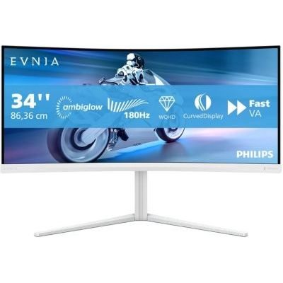 Philips Evnia 34M2C5501A - Moniteur de Jeu incurvé WQHD 34 Pouces, 180 Hz, 1 ms, FreeSync Premium, Ambiglow (3440x1440, 2X HDMI 2.0, 1x DisplayPort 1.4, Hub USB) Blanc image Philips Evnia 34M2C5501A - Moniteur de Jeu incurvé WQHD 34 Pouces, 180 Hz, 1 ms, FreeSync Premium, Ambiglow (3440x1440, 2X HDMI 2.0, 1x DisplayPort 1.4, Hub USB) Blanc