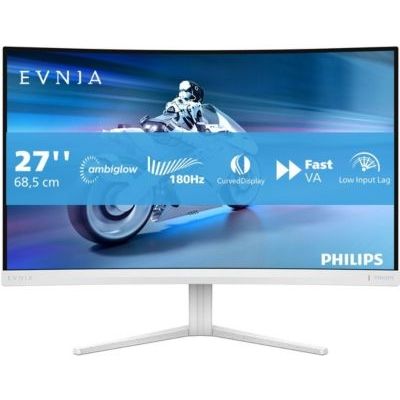 image Philips Evnia 27M2C5201L - Moniteur de Jeu incurvé FHD 27 Pouces, 180 Hz, 1 ms GtG, FreeSync Prem. (1920x1080, 2X HDMI 2.0, 1x DP 1.4) Blanc