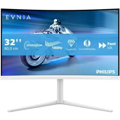 image Philips Evnia 32M2C5501 - Moniteur de Jeu incurvé QHD 32 Pouces, 180 Hz, 1 ms GtG, FreeSync Premium (2560x1440, 2X HDMI 2.0, 1x DisplayPort1.4) Blanc