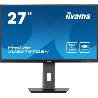 image Ecran iiyama Prolite XUB2797QSN-B2 Slim, IPS, 2560x1440@100Hz, 1ms. 300cd, HDMI/DP/USB-C Dock, USB HUB (3x3.2; 1xC 15W), RJ45, Haut-parleurs, réglable + Pivot, TCO, i-Style Colour, Garantie 5 Ans