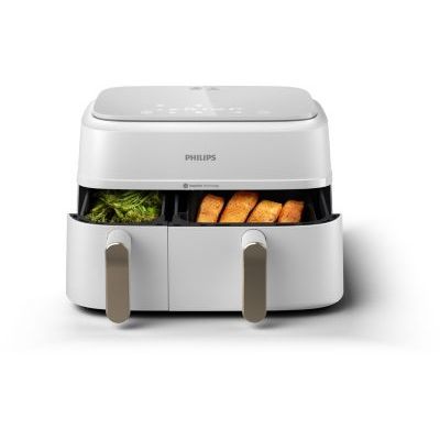 image Philips Airfryer Série 3000 - Air Fryer Double Panier, 9L, Technologie RapidAir, jusqu'à 90% de matières grasses en moins, Economies d'énergie, Application HomeID, coloris Blanc (NA353/10)