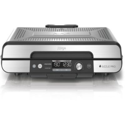 image Ninja Sizzle Pro XL Grill Electrique Intérieur & Plancha Electrique Céramique, Grill Multifonction Pour Grillade Maison & Smash Burger, Couvercle, Accessoires, Argent/Noir GX101EU