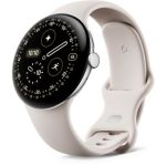 image produit Google Pixel Watch 4 (45 mm) – Montre connectée Android, Suivi des données de santé et de Remise en Forme, et Aide de Gemini – Boîtier en Aluminium Argent Poli – Bracelet Sport Porcelaine – LTE