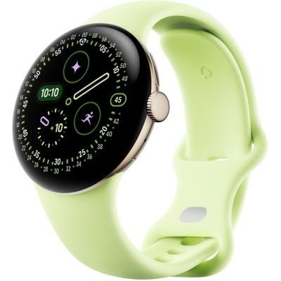 image Google Pixel Watch 4 (41 mm) – Montre connectée Android, Suivi Complet des données de santé et de Remise en Forme – Boîtier en Aluminium Champagne Doré – Bracelet Sport Vert Citron – LTE