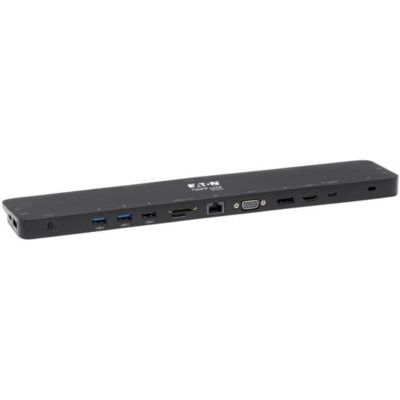 image Eaton Tripp Lite Station d’Accueil USB-C -Triple écran, 4K HDMI à 30 Hz, DisplayPort, VGA, USB-A 3.2 Gen 1, Port Gigabit Ethernet, Charge Rapide 100W, Noir, Garantie de 3 Ans (U442-DOCK7D-B)