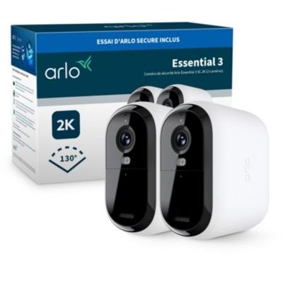 image Arlo Essential 3 2K XL, Caméra de Surveillance WiFi Extérieure sans Fil, Autonomie de 24 Mois, Vision Nocturne Couleur, Sirène et Audio Bidirectionnel, Essai Secure Inclus, 2 Caméras Blanc