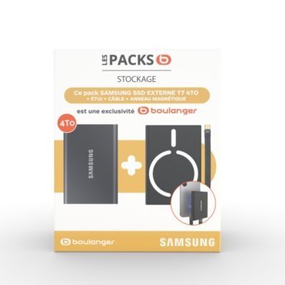 image Disque dur SSD externe SAMSUNG Pack T7 4To Gris + Etui magsafe + cable