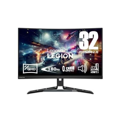 Lenovo Legion R32qc-30 - Écran Gaming de 31.5" Incurvé avec Eyesafe (QHD, VA, 180Hz, 0.5ms, HDMI+DP, Cable DP, AMD FreeSync, Haut-parleurs) Réglage en Inclinaison - Noir