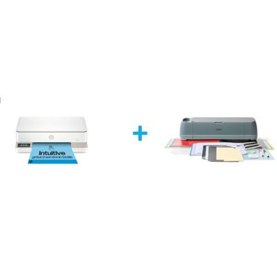 Imprimante multifonction HP Envy 6132e Blanc Eligible à Instant Ink + Pack Machine de découpe Cricut Maker 4 Gris + kit essentiel