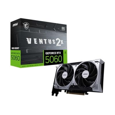 image MSI GeForce RTX 5060 8G Ventus 2X OC Carte Graphique - 8 Go GDDR7 (28 GB/s /128 Bits), PCIe 5.0 - Double Ventilateur (2X Ventilateurs TORX 5.0), HDMI 2.1b, DisplayPort 2.1b