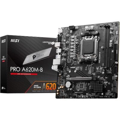 MSI Pro A620M-B Carte mère, Micro-ATX, pour processeurs AMD Ryzen 9000, 8000 & 7000, AM5 – DDR5 Memory Boost (6800+MHz/OC), 1 x PCIe 4.0 x16, 1 x M.2 Gen4