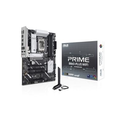 ASUS Prime B860-PLUS WiFi, Carte mère Intel ATX, 8+1+1+1 80A étapes d'alimentation DrMOS, DDR5, PCIe 5.0, 2 emplacements M.2, Realtek 2,5 Go Ethernet, Wi-FI 6E, DisplayPort, HDMI, USB Type-C 20 Gbps
