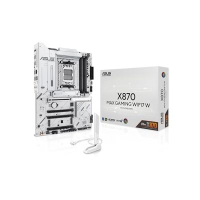 ASUS X870 Max Gaming WIFI7 W Socket de Carte mère AMD AM5 (Ryzen 9000, ATX, mémoire DDR5, PCIe 5.0, WiFi 7, Aura Sync, PCIe Slot Q-Release, CEC Tier II, Blanc)