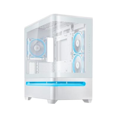 image ASUS Prime AP202 ARGB (Blanc) – Boîtier PC mATX (Verre incurvé trempé, Prend en Charge Les Cartes Graphiques jusqu'à 420 mm, radiateurs de 360 ​​mm de Long, 3 Ventilateurs ARGB intégrés)