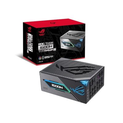 ASUS ROG Thor 1600W Titanium III Bloc d'alimentation (80 Plus Titanium Certified, ATX 3.1, PCIE 5.1, GaN MOSFET, Intelligent Voltage Stabilizer, Magnetic OLED Display, Turbo Mode, Garantie 10 Ans)