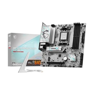 MSI B840M Gaming Plus WIFI6E Carte mère Micro-ATX, AM5 | Pour AMD Ryzen 9000/8000/7000, DDR5 Memory Boost (8000+ MT/s OC), PCIe 4.0 x16, M.2 Gen4, Wi-FI 6E, 2.5G LAN