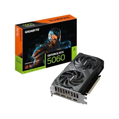 image Gigabyte GeForce RTX 5060 WINDFORCE Max OC 8G Carte Graphique – 8 Go GDDR7, 128 Bits, PCI-E 5.0, 2512 MHz Fréquence du processeur, 3 x DisplayPort, 1 x HDMI, NVIDIA DLSS 4, GV-N5060WF2MAX OC-8GD
