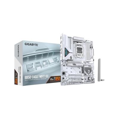 image Gigabyte B850 Eagle WIFI7 Ice Carte mère - Processeurs AMD Ryzen série 9000, VRM numérique 8+2+2 Phases, jusqu'à 8200 MHz DDR5 (O.C.), 1x M.2 PCIe 5.0 + 2X M.2 PCIe 4.0, Wi-FI 7, LAN 2.5 GbE