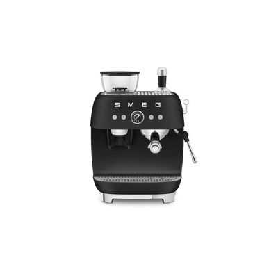 Smeg, Machine à Café Expresso Manuelle EGF03BLMEU, avec Broyeur à Grain Intégré, Thermoblock, 4 Niveaux de Température, Buse Vapeur et Manomètre, Réservoir 1 L, Dimensions Compactes, 1350W, Noir Mat