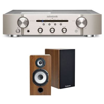Un ampli Marantz PM6007 Argent et Or + une paire d'enceintes bibliothèque Cabasse Antigua MT32/2 Edition spéciale Noyer